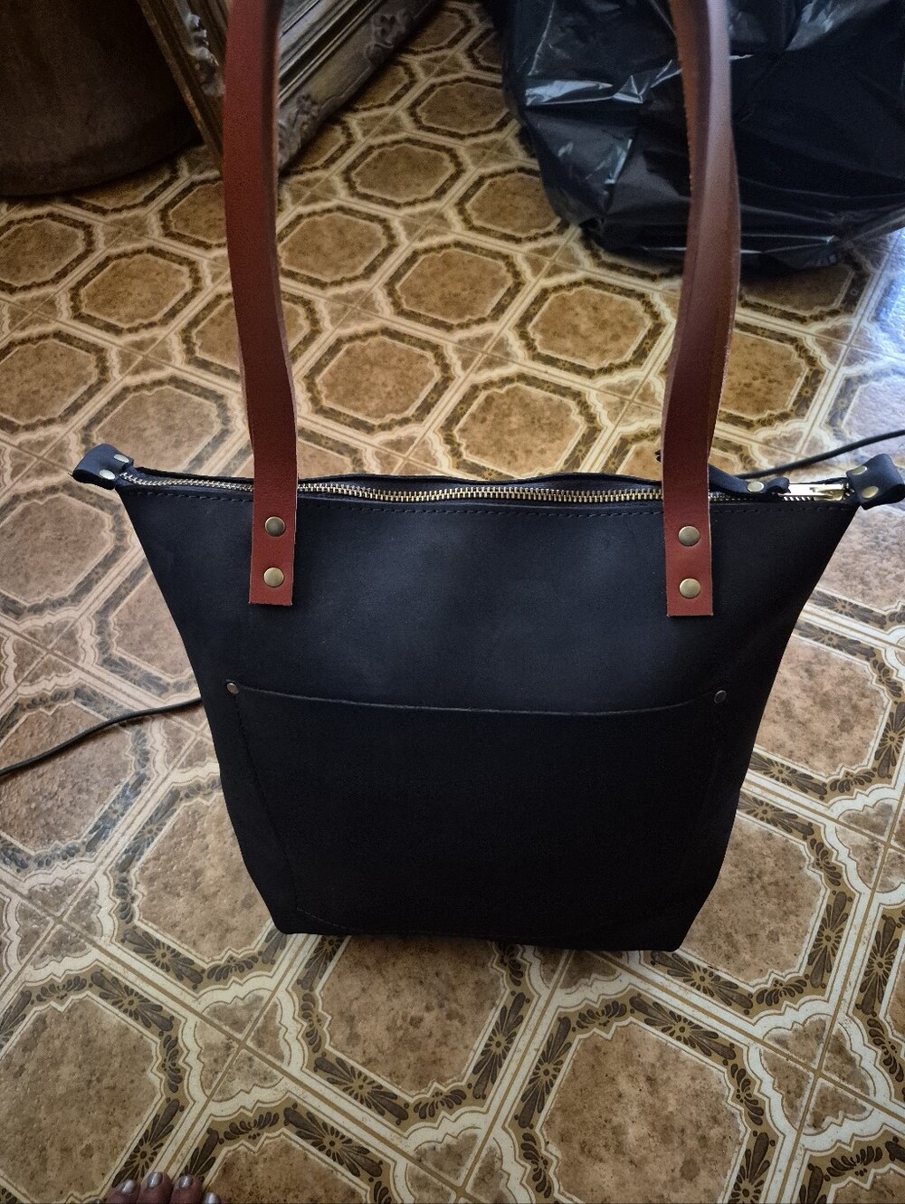 Portland Leather Bag with Brown Leather Handles Medium Size New Without Tags